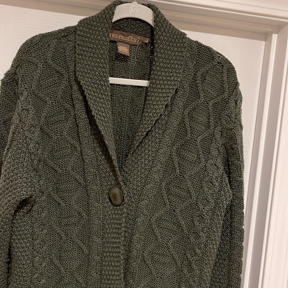 Inis Crafts Cardigan Sweater Green Wool Size Large - Picture 3 of 9